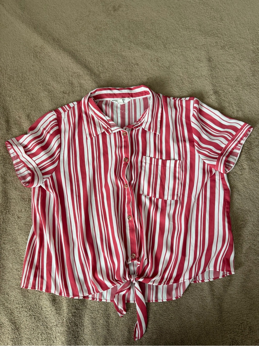 Hippie Rose Red and White Striped Tie-Front Button Shirt
